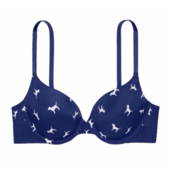 VS PINK Wear Everywhere Push Up Bra Navy Dog 32B